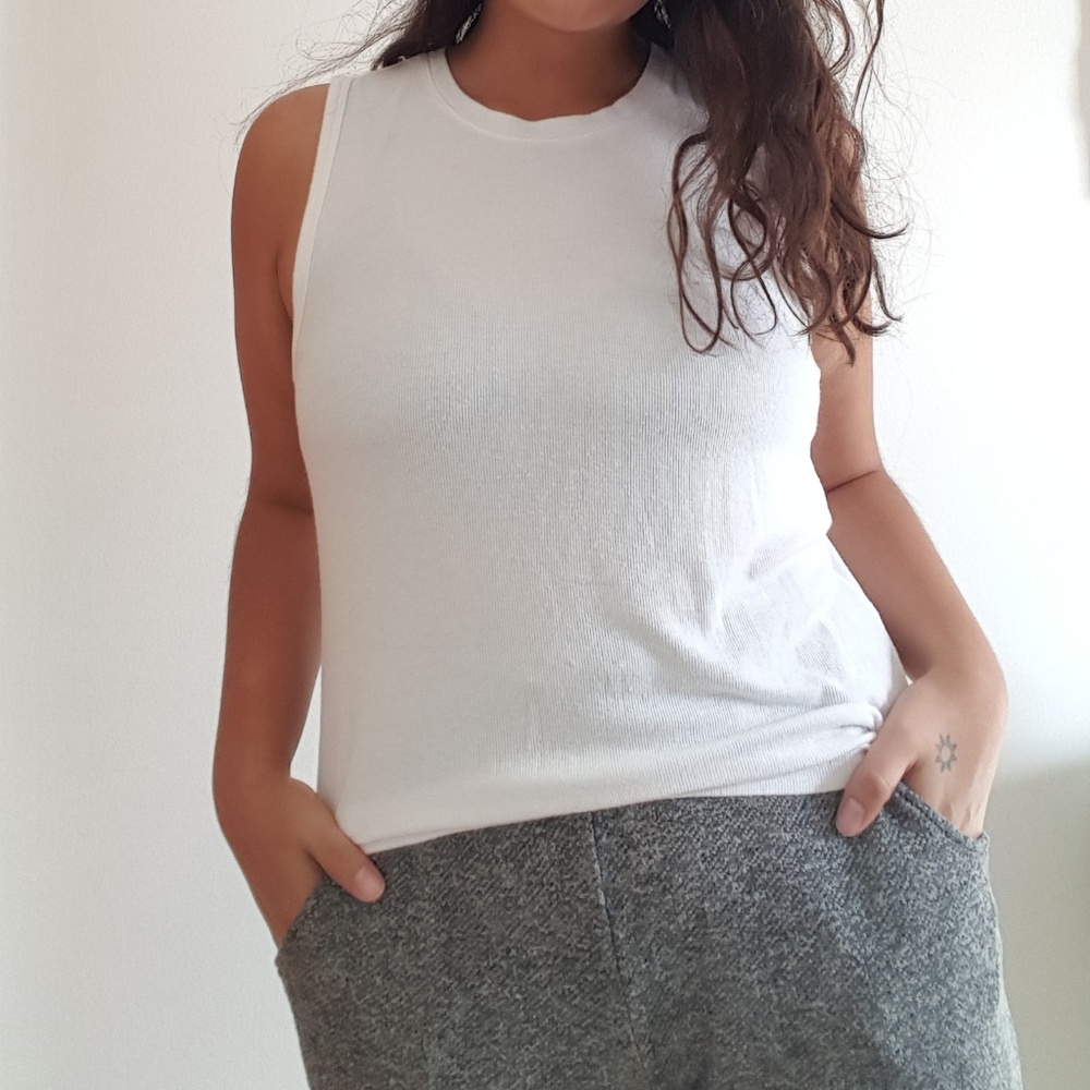 White Ribbed Athleta Tank